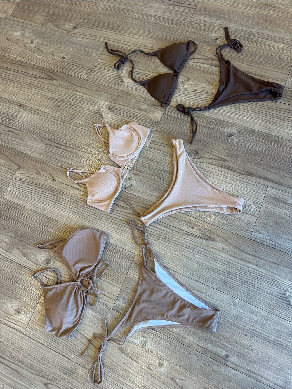Neutral Tone Bikini Set Trio - Brown & Beige & Tan